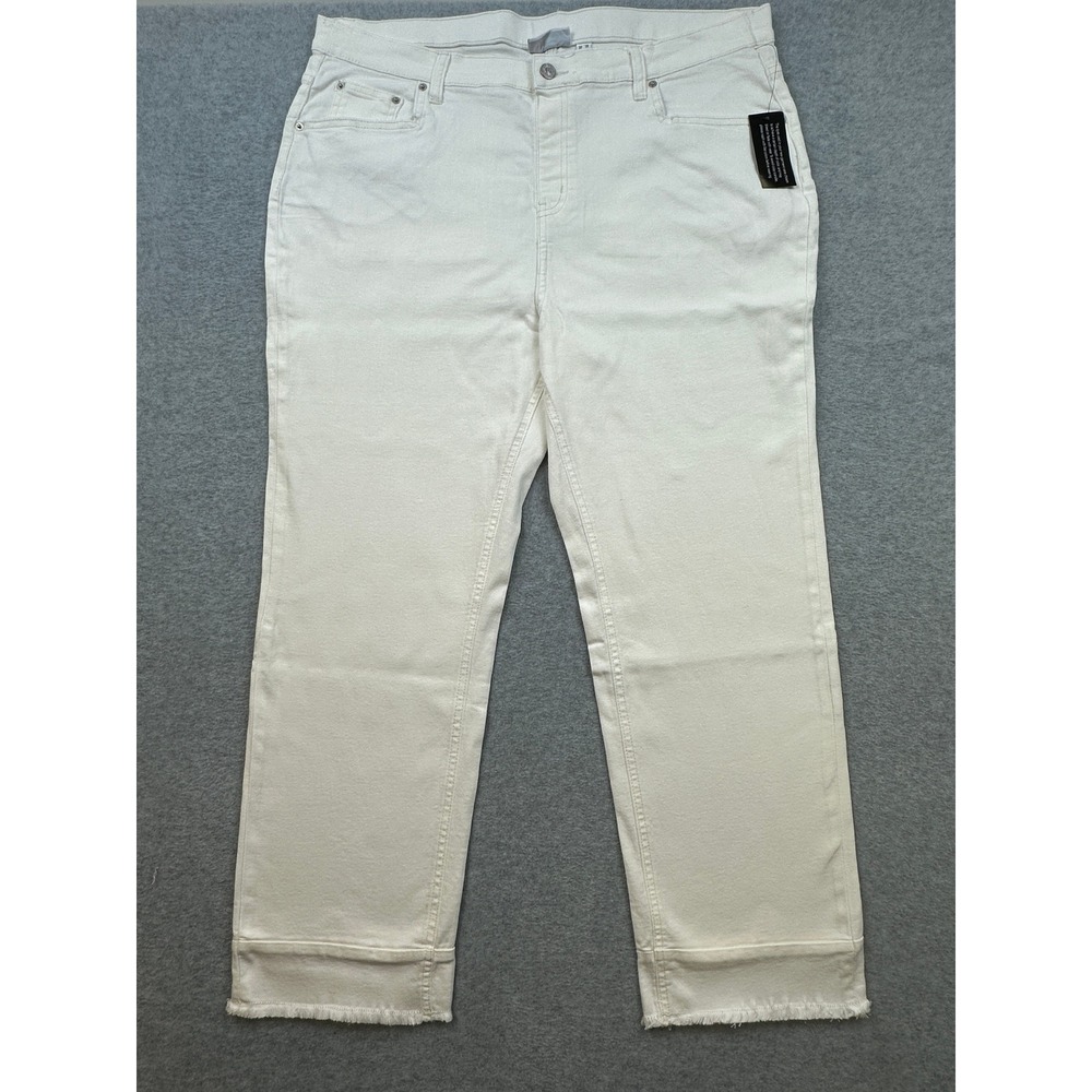 Denim & Co White Straight Leg Jeans Raw Fringe Hem Plus Size 22W High Rise